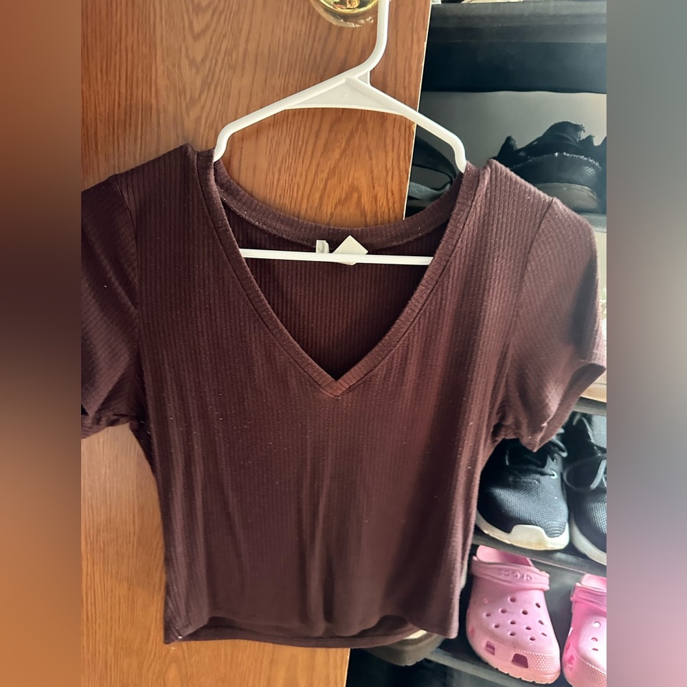 Bozzolo Brown V-Neck Crop Top